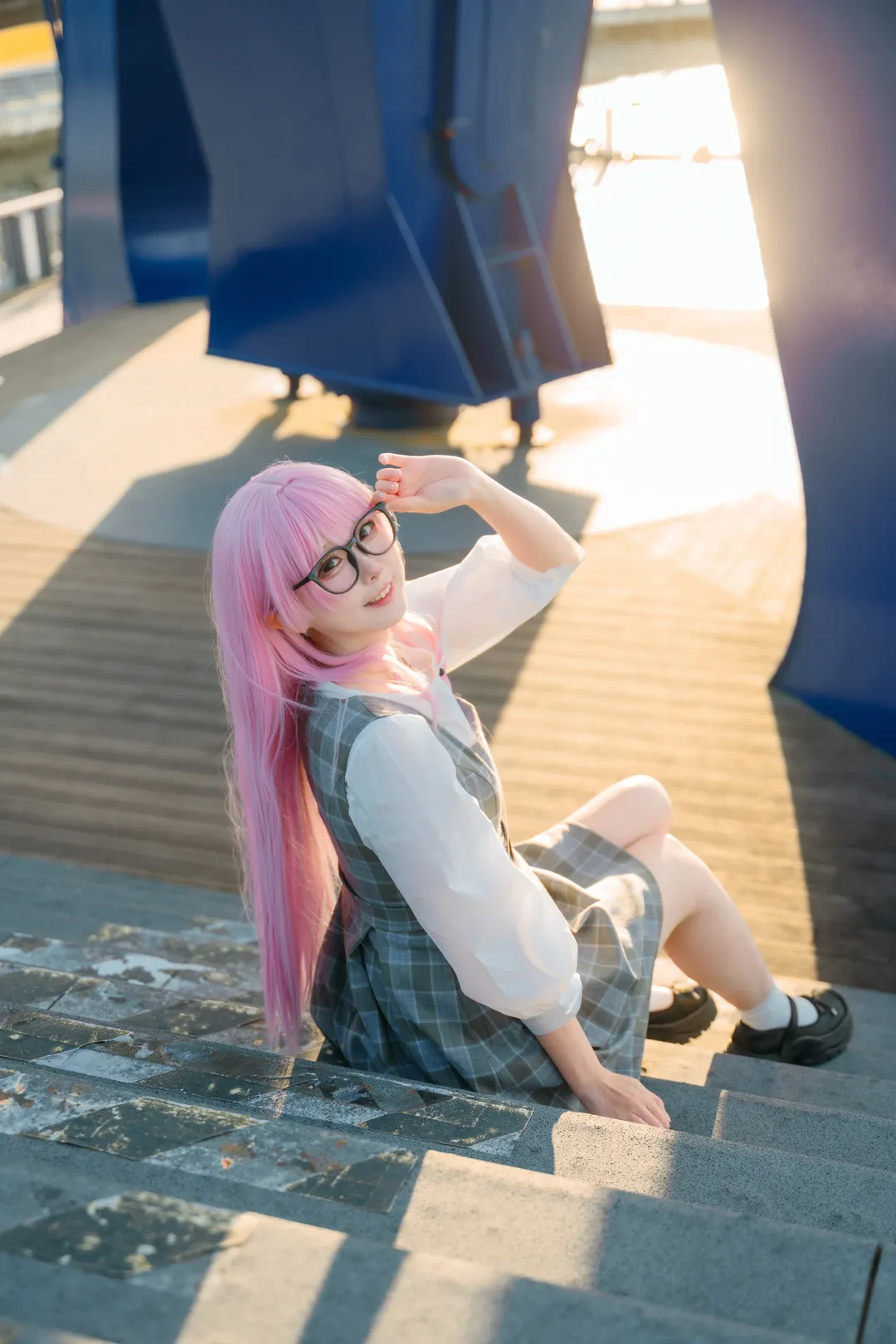 JK制服, 粉色假发, BanG Dream!, 千早爱音cos, 户外人像摄影 - 第6张