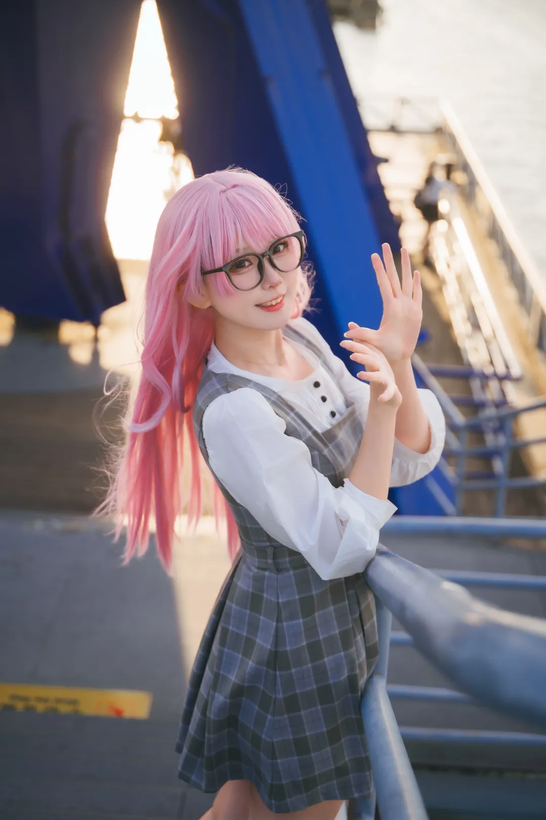 JK制服, 粉色假发, BanG Dream!, 千早爱音cos, 户外人像摄影 - 第7张