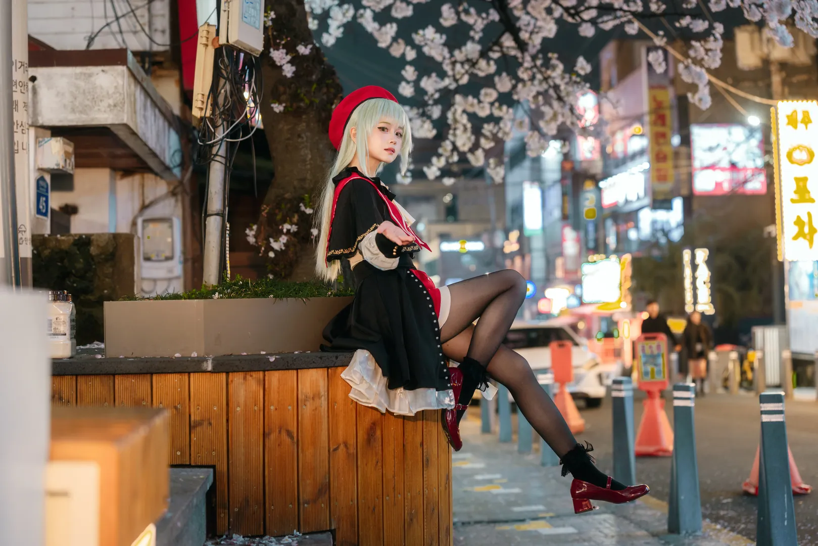 夜景人像, 若叶睦cos, 索尼A7M5, BanG Dream! Ave Mujica, 夜樱街拍 - 第4张