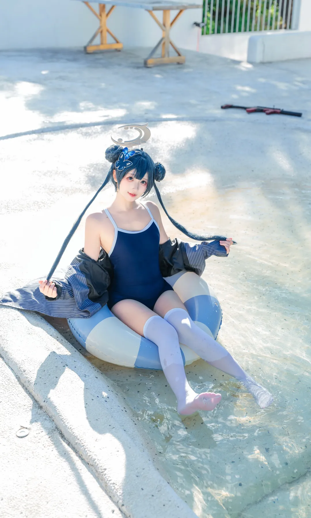 蔚蓝档案, 妃咲cos, 动漫cosplay, 蓝白配色, 泳装外景 - 第2张