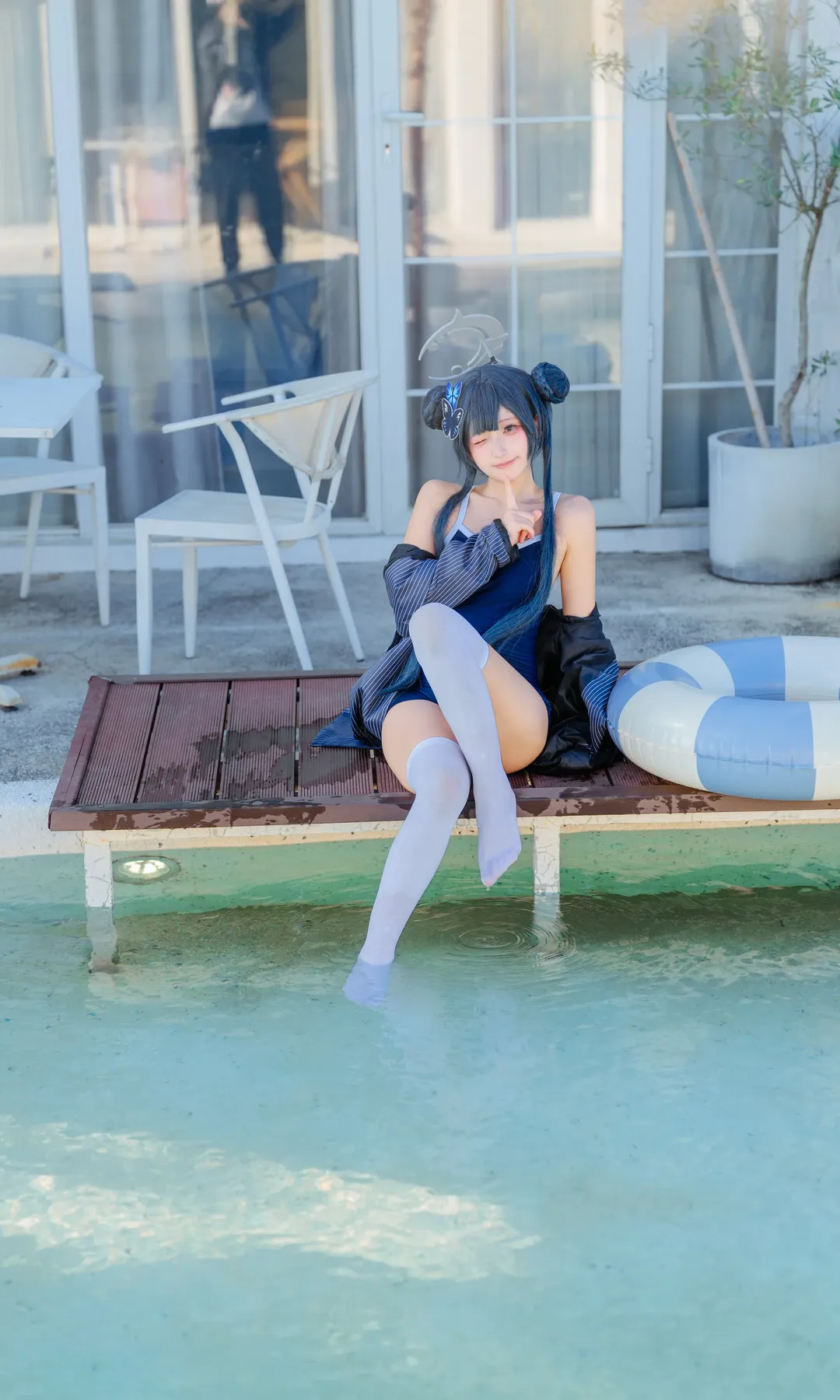 蔚蓝档案, 妃咲cos, 动漫cosplay, 蓝白配色, 泳装外景 - 第3张