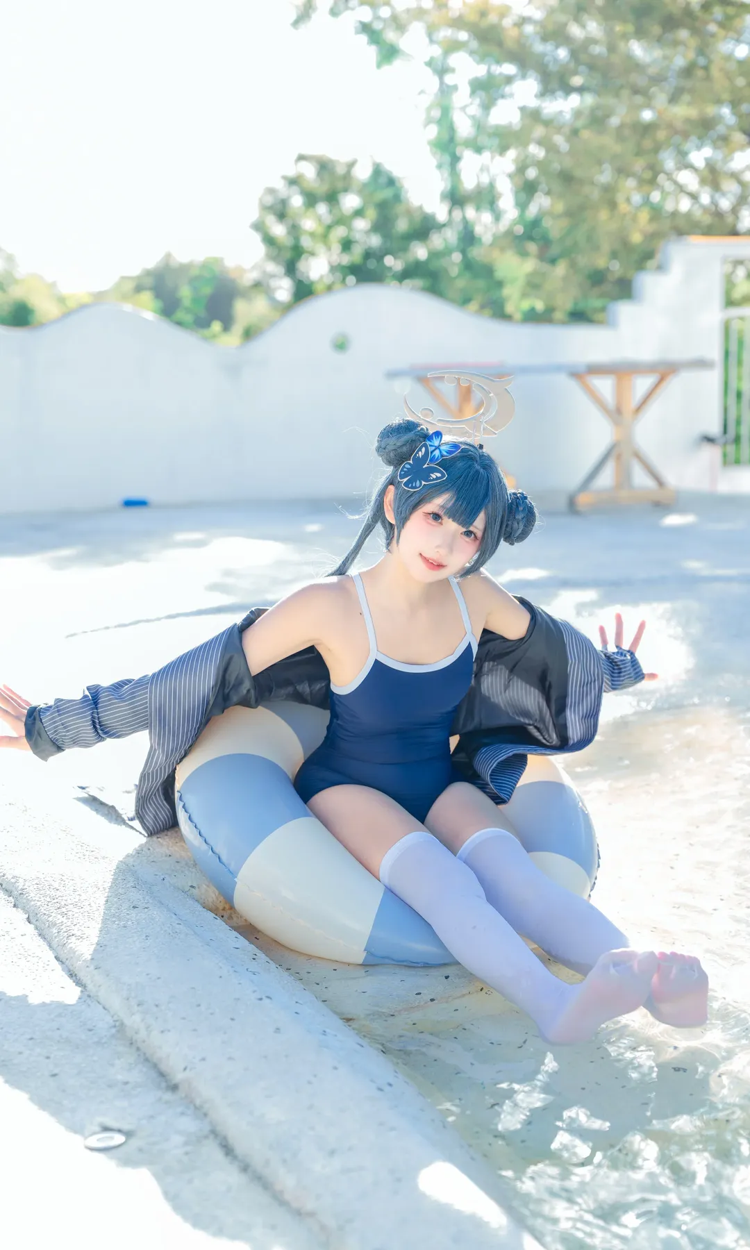蔚蓝档案, 妃咲cos, 动漫cosplay, 蓝白配色, 泳装外景 - 第4张
