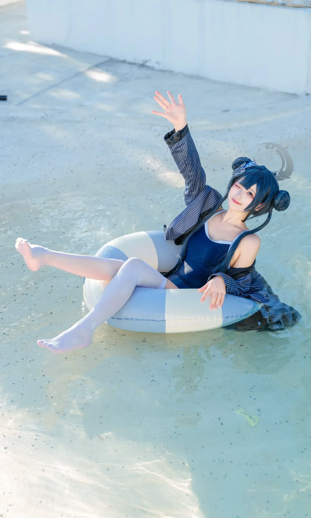 蔚蓝档案, 妃咲cos, 动漫cosplay, 蓝白配色, 泳装外景 - 第5张
