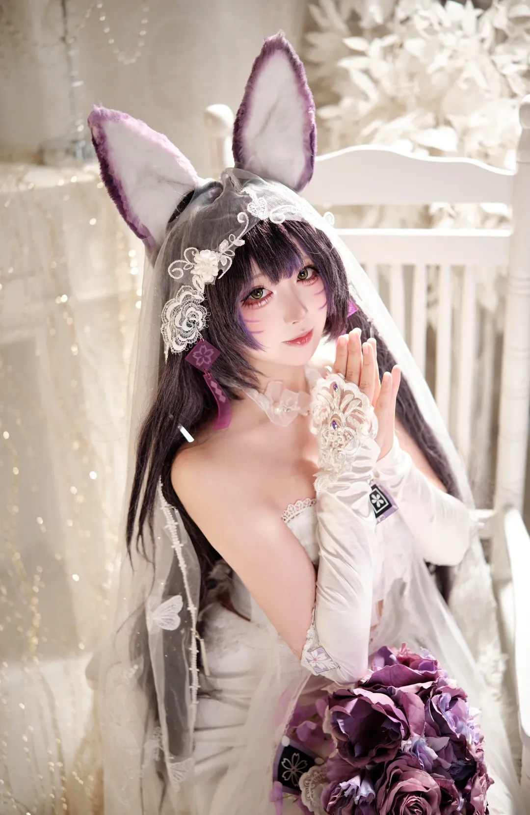 Azur Lane, Aesthetic, Purple color scheme, Musashi cosplay, Gorgeous wedding dress