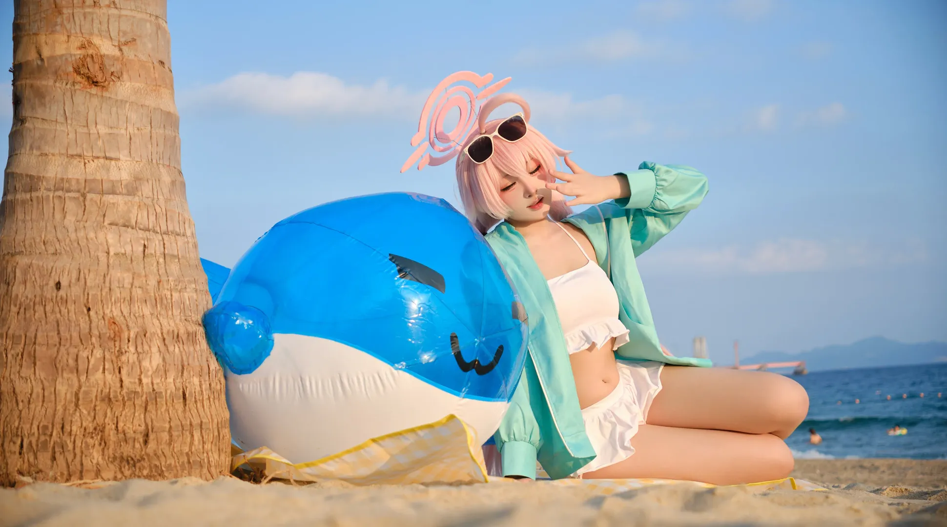 cosplay, 蔚蓝档案, 小鸟游星野cos, 海滩摄影, 夏日风格
