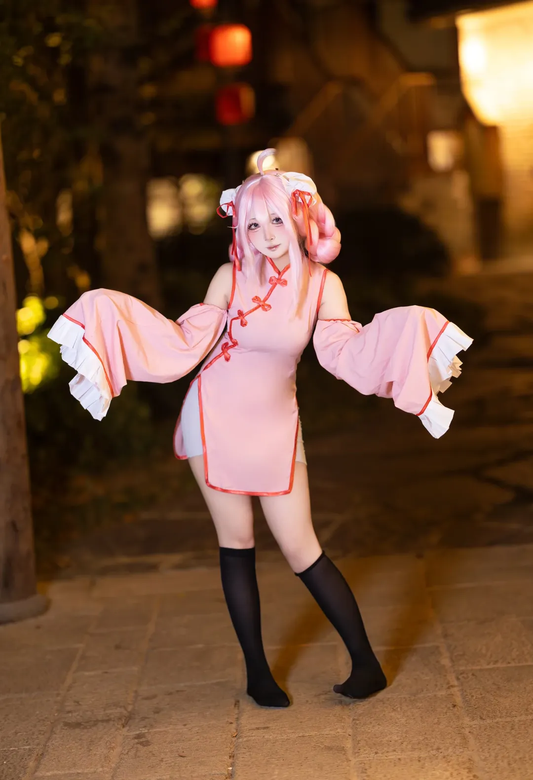 Anime-style photography, Blue Archive, Night portrait, Yutori Natsu cosplay, Cheongsam cosplay