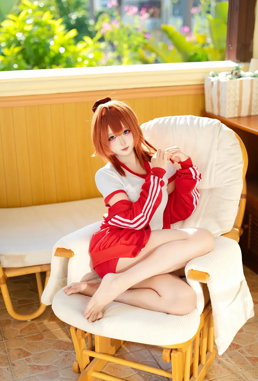 Atmospheric photography, Sporty style cosplay, Home-style photography, Red tracksuit, Hide and seek theme - Image 2