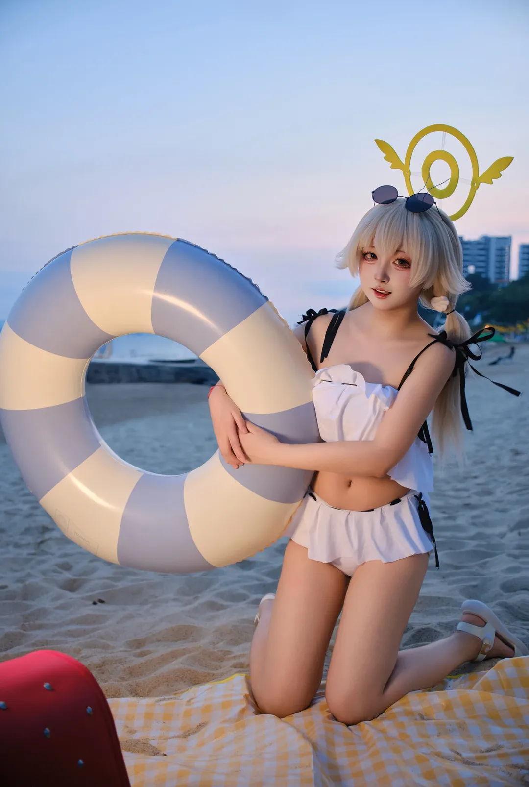 ブルーアーカイブ, ビーチコスプレ, 日本風写真, ヒフミのコスプレ, 二次元水着