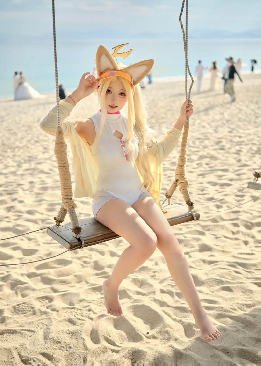 蔚蓝档案, 海滩摄影, 狐狸耳, 夏日cosplay, 水圣娅cos - 第2张
