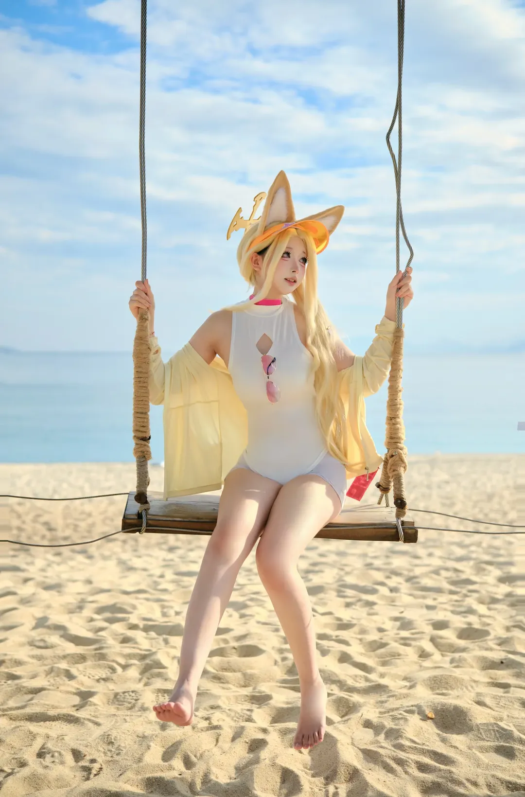 蔚蓝档案, 海滩摄影, 狐狸耳, 夏日cosplay, 水圣娅cos - 第4张