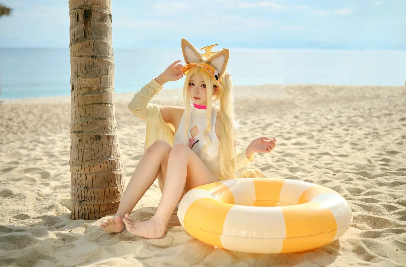 蔚蓝档案, 海滩摄影, 狐狸耳, 夏日cosplay, 水圣娅cos - 第6张