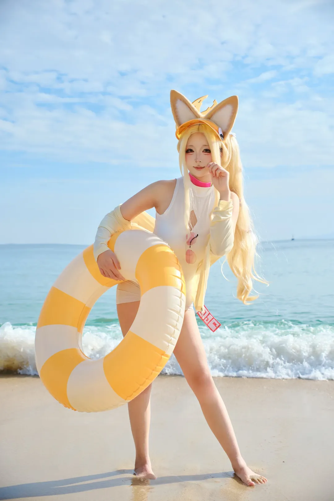 蔚蓝档案, 海滩摄影, 狐狸耳, 夏日cosplay, 水圣娅cos - 第8张