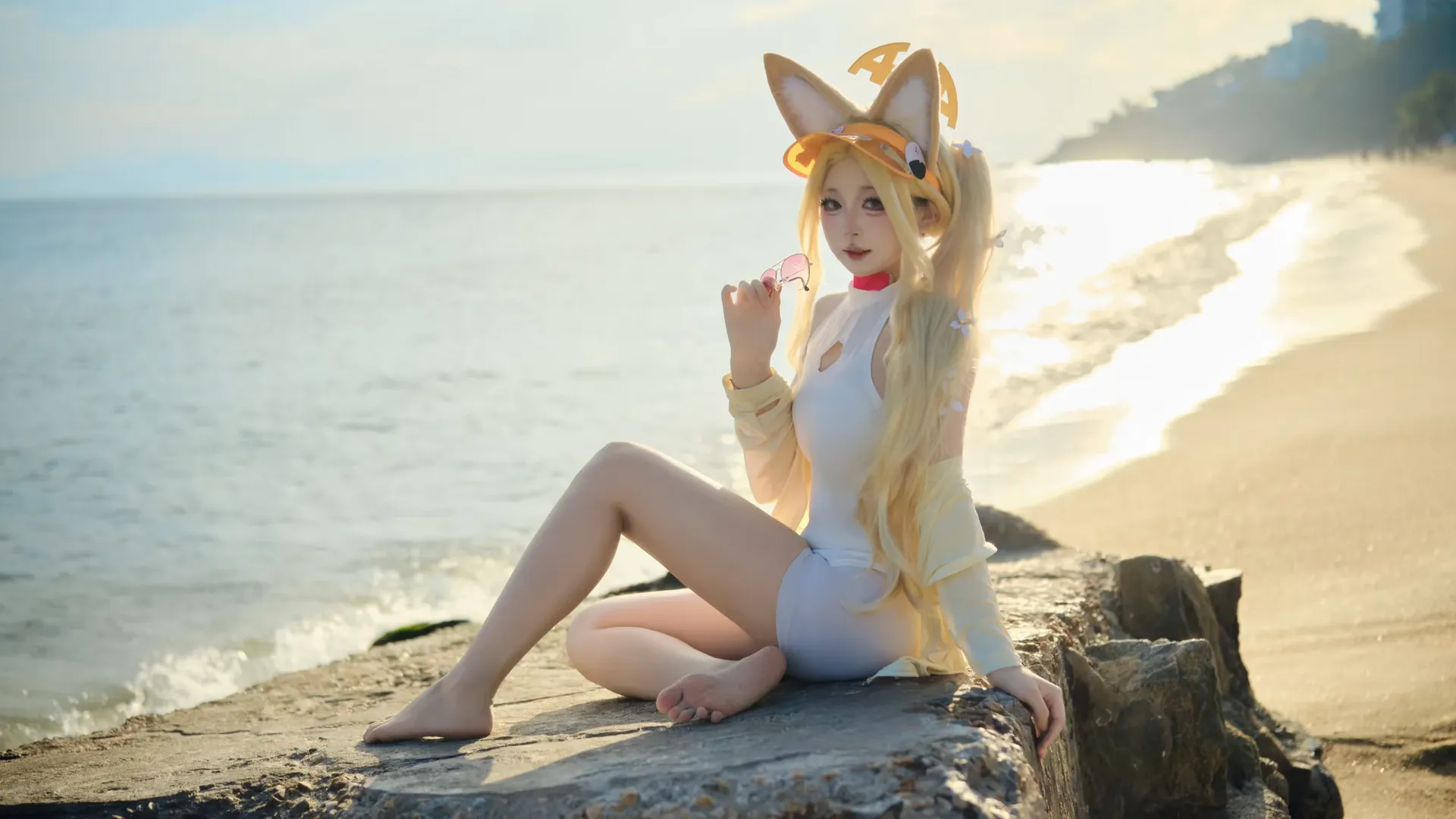 cosplay, Blue Archive, Seaside photoshoot, Swimsuit Seia cosplay, Atmospheric photoshoot