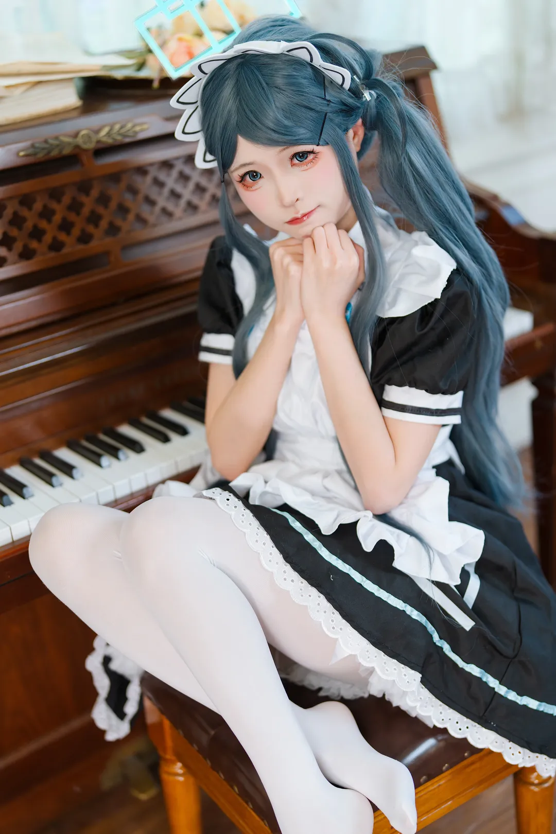 蔚蓝档案, 白丝穿搭, 二次元写真, 天童爱丽丝cos, 女仆装cosplay - 第1张