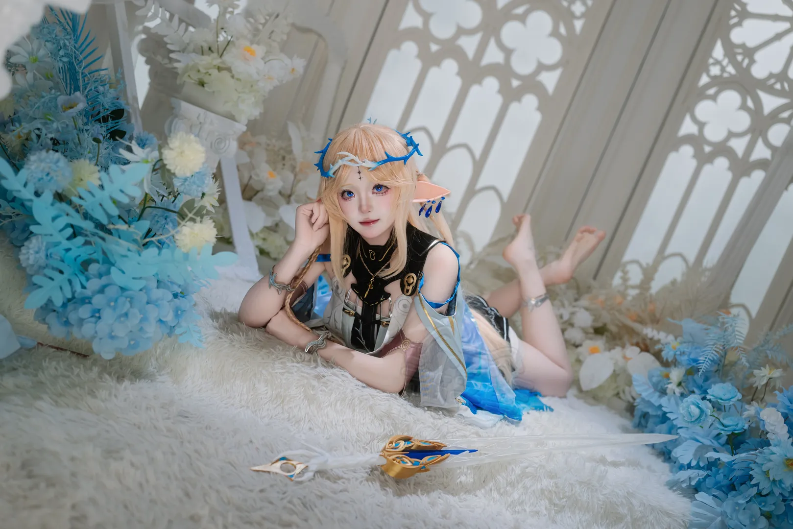 鸣潮, cosplay, 卡提希娅cos, 精灵少女, 蓝白配色 - 第5张