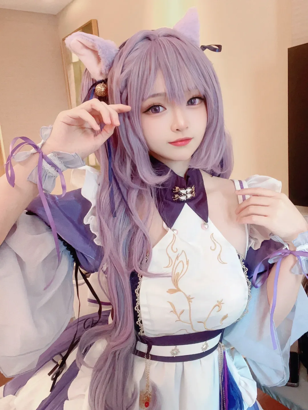 原神, メイド服, 刻晴コスプレ, 獣耳, 紫髪コスプレ