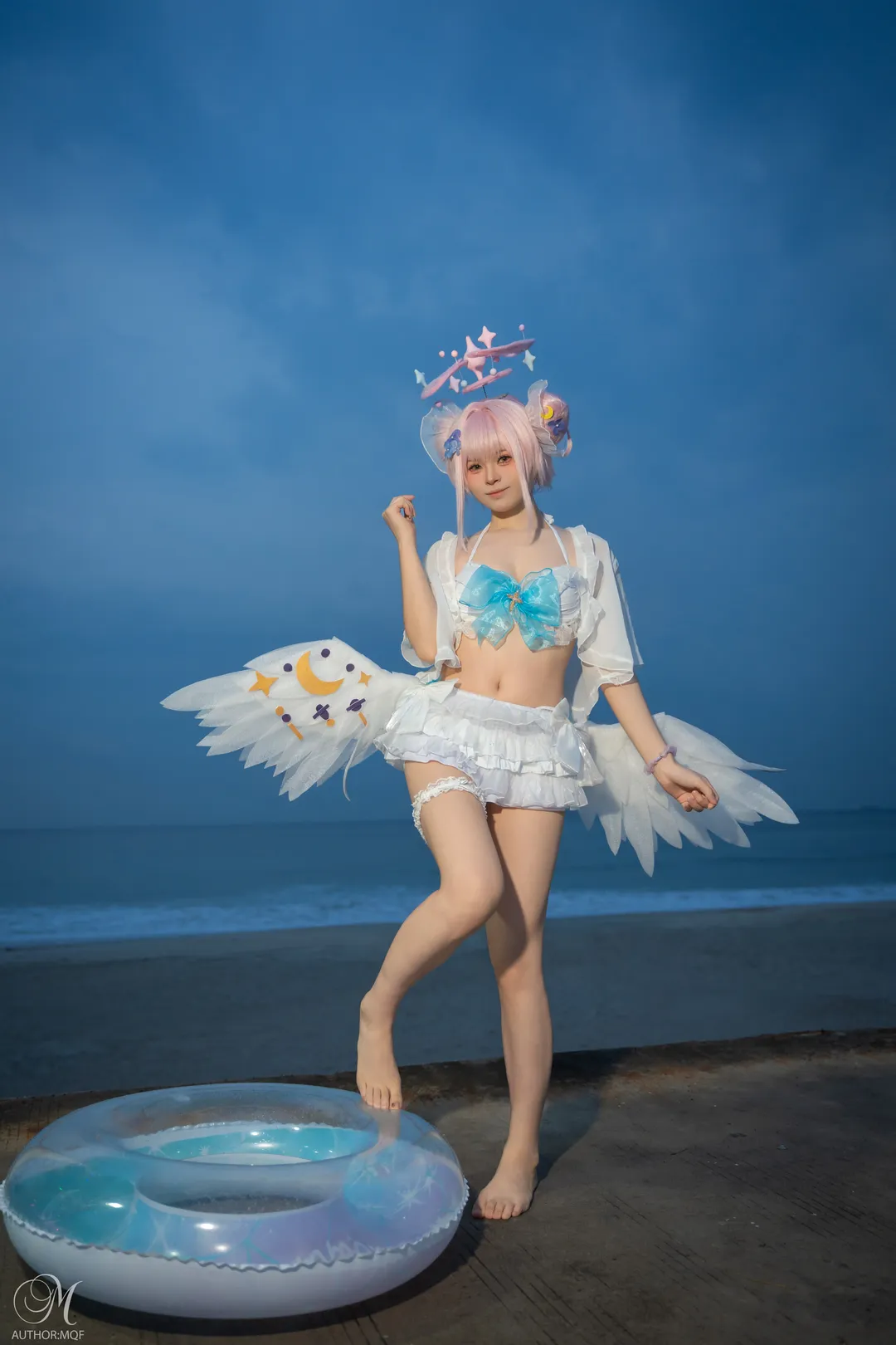 二次元摄影, 碧蓝档案, 泳装cos, 圣园未花cos, 海边写真 - 第4张