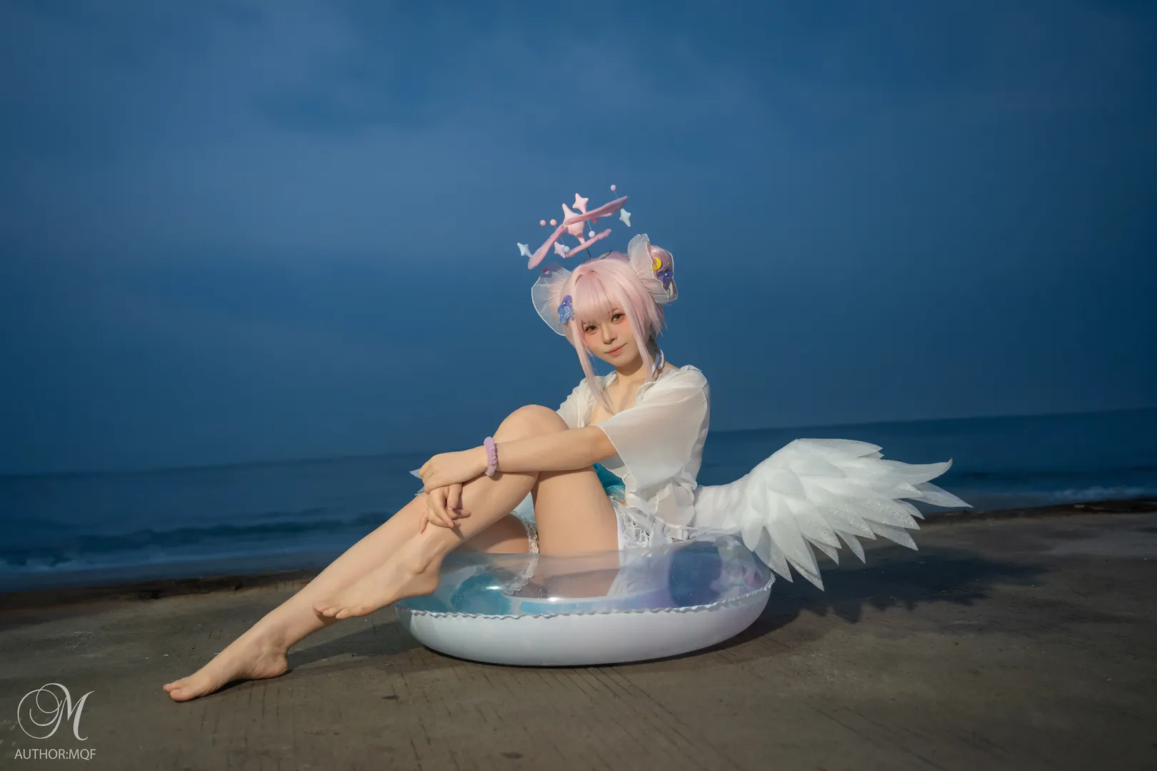 二次元摄影, 碧蓝档案, 泳装cos, 圣园未花cos, 海边写真 - 第5张