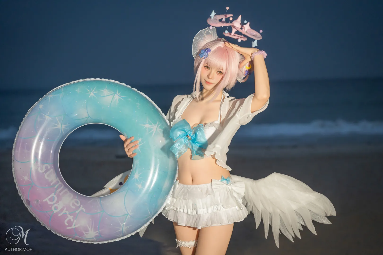 二次元摄影, 碧蓝档案, 泳装cos, 圣园未花cos, 海边写真 - 第6张