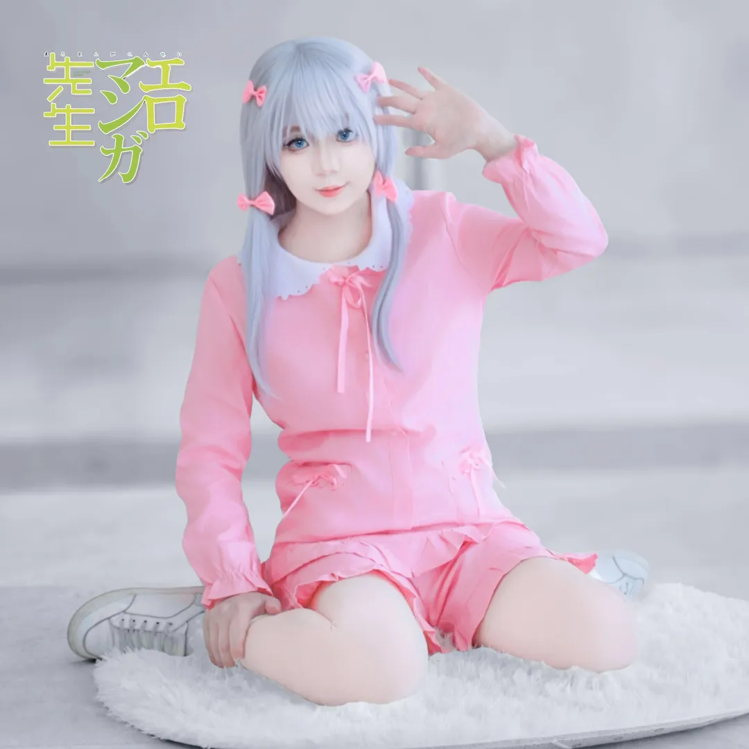 エロマンガ先生, 和泉紗霧 コスプレ, 銀髪青瞳コスプレ, アニメ風ルームウェア, ピンクのパジャマスタイル - 5枚目