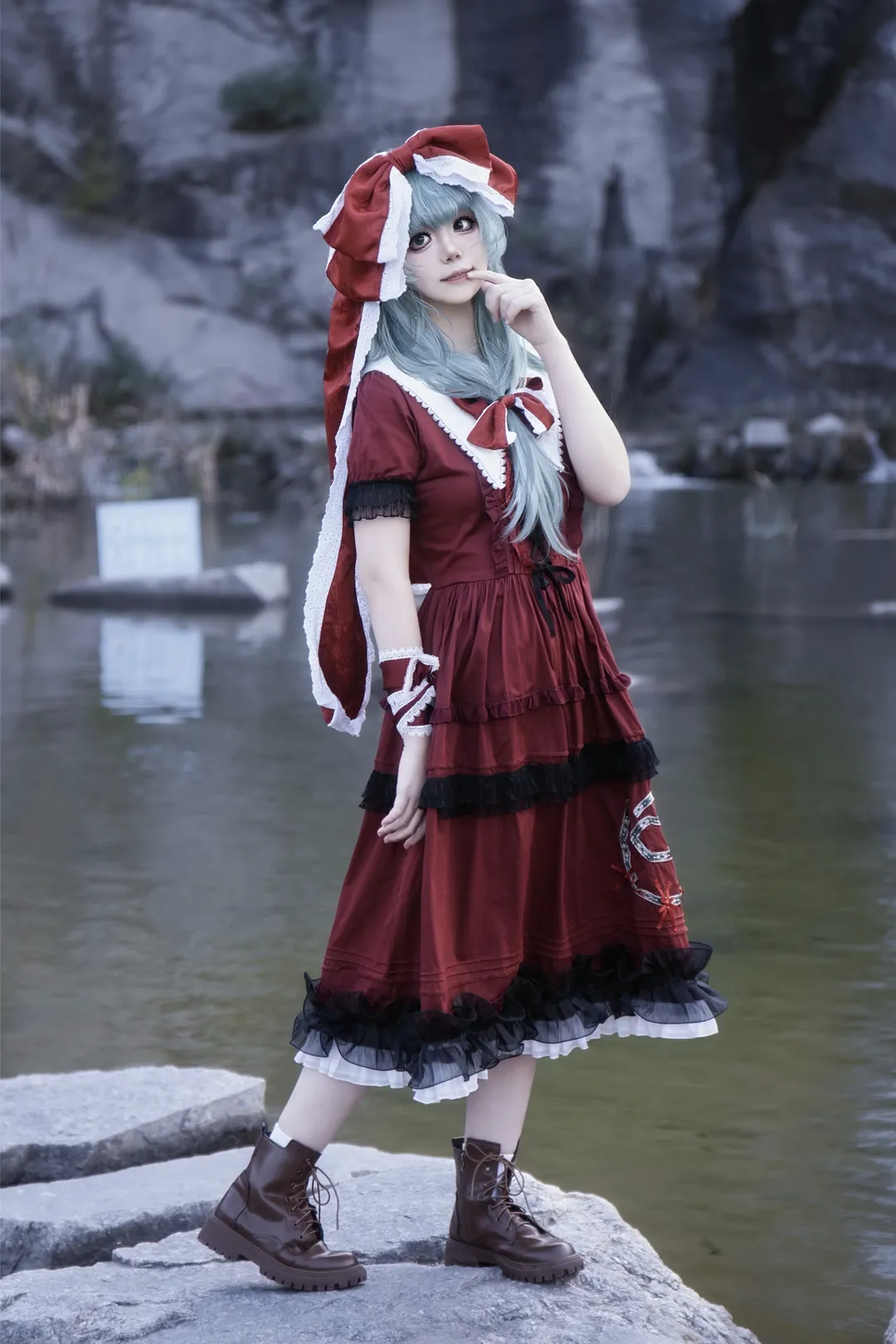 东方project, 东方风神录, 键山雏cos, 瀑布外景摄影, 复古洋装cosplay - 第4张