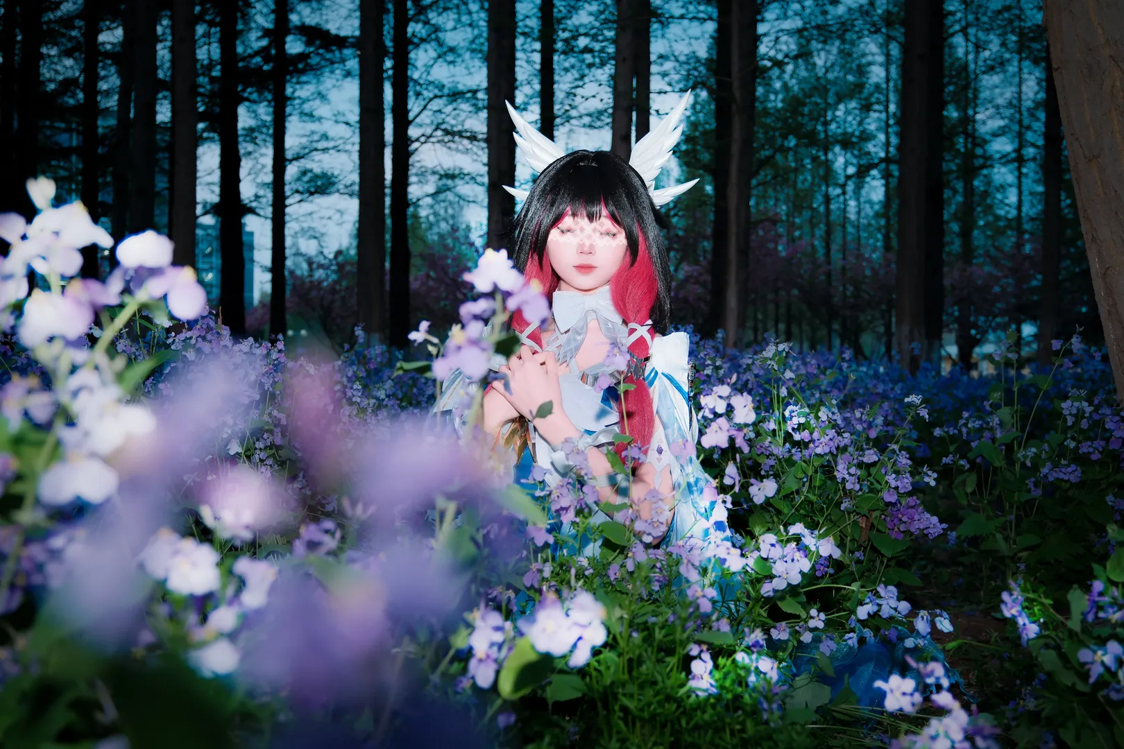 原神, 哥伦比娅cos, 二次元少女, cosplay正片, 夜景摄影 - 第10张