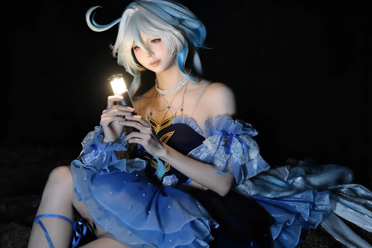 原神, 芙宁娜cos, 二次元cosplay, cosplay日常, 夜景摄影 - 第1张