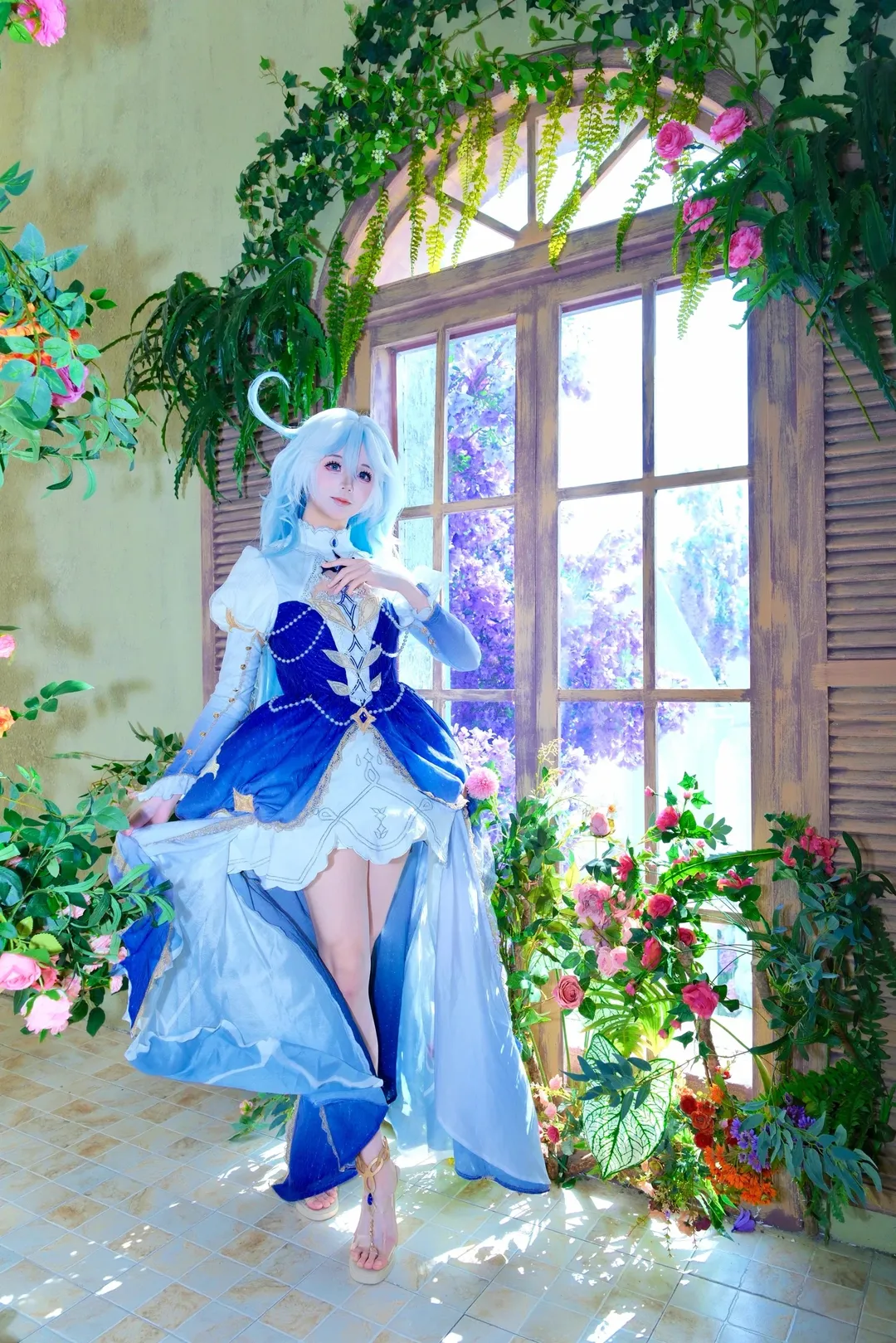 cosplay, 二次元摄影, 芙宁娜cos, 蓝发cos, 花房写真 - 第5张