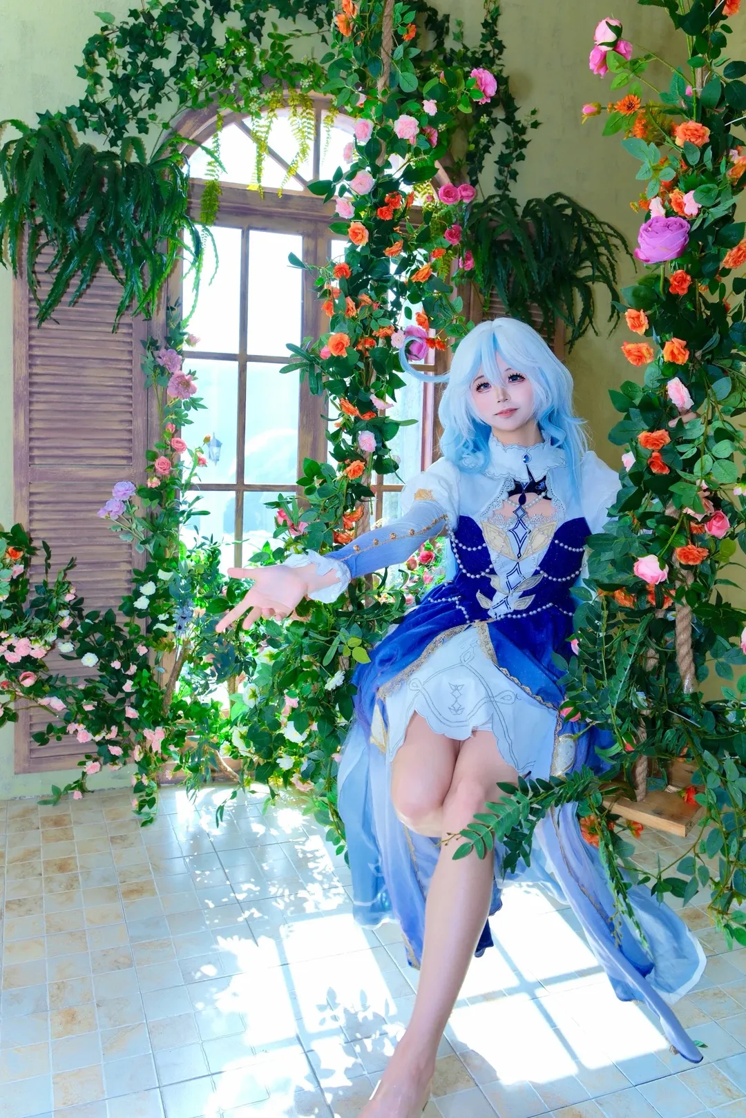 cosplay, 二次元摄影, 芙宁娜cos, 蓝发cos, 花房写真 - 第6张