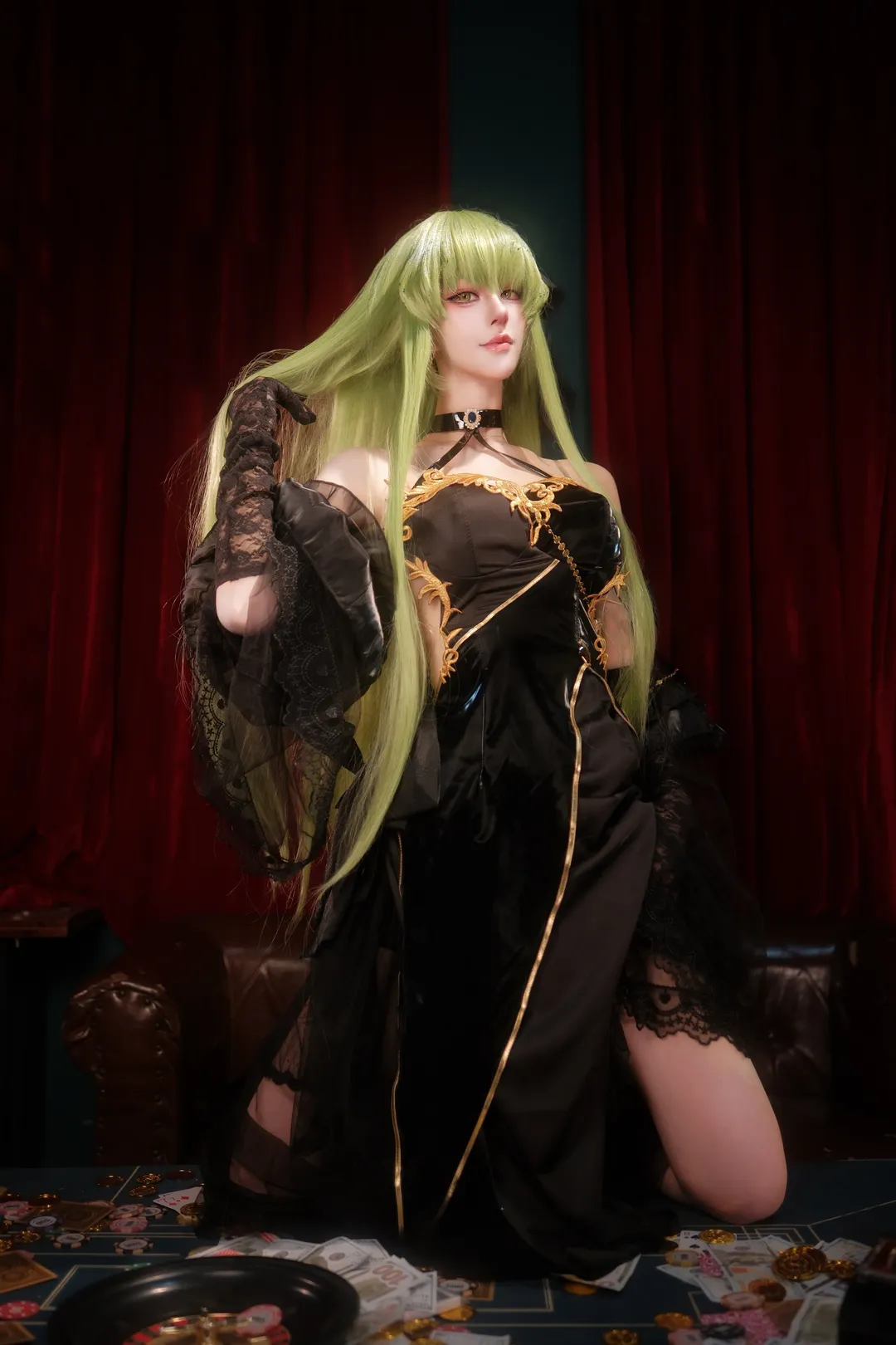 cosplay, 反叛的鲁路修, C.C.cos, 吧台写真, 二次元女神
