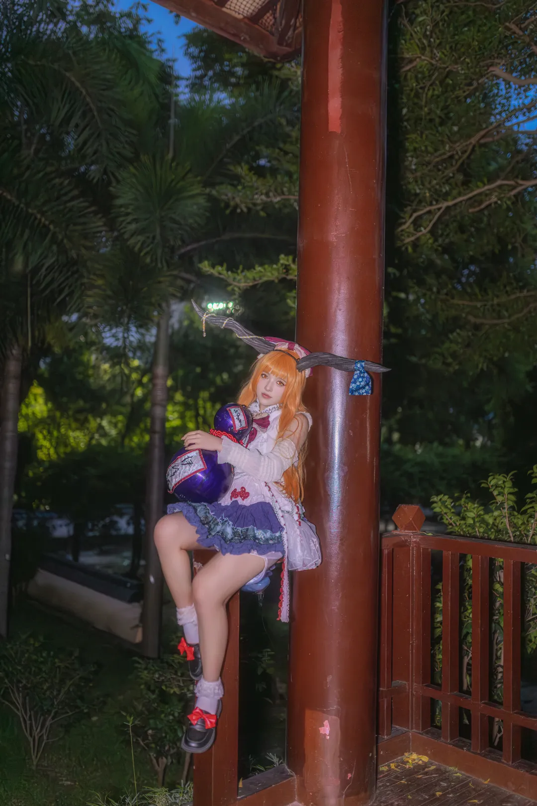 Touhou Project, Ibuki Suika cosplay, Orange hair, Oni, Wine gourd - Image 5
