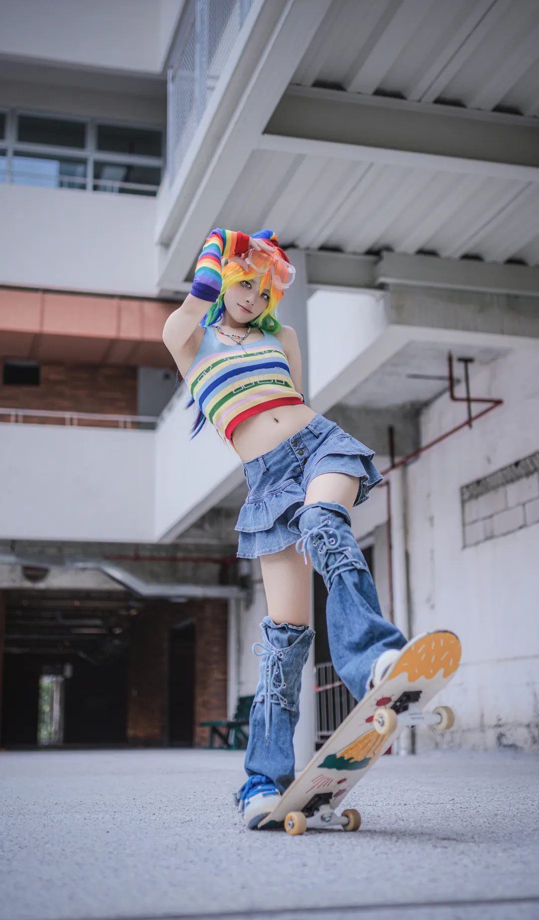 My Little Pony, Rainbow Dash cosplay, Anthropomorphic cosplay, Street skate style, Rainbow color scheme