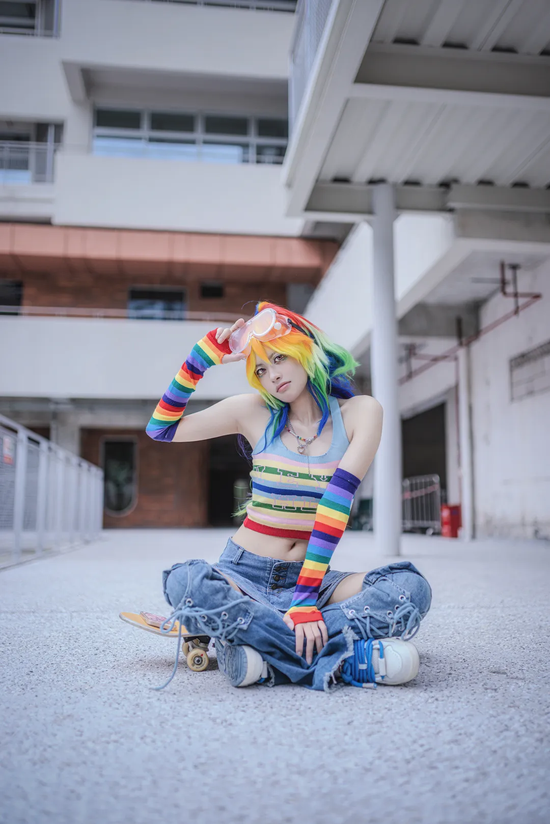 小马宝莉, 云宝黛西cos, 拟人cosplay, 街头滑板风, 彩虹配色 - 第6张