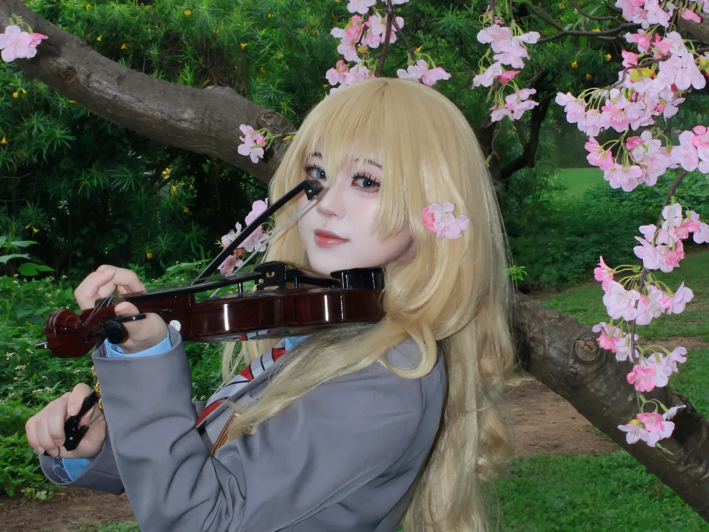 Miyazono Kaori cosplay, Your Lie in April, Violin cosplay, Cherry blossom scene cosplay, School uniform cosplay - Image 7