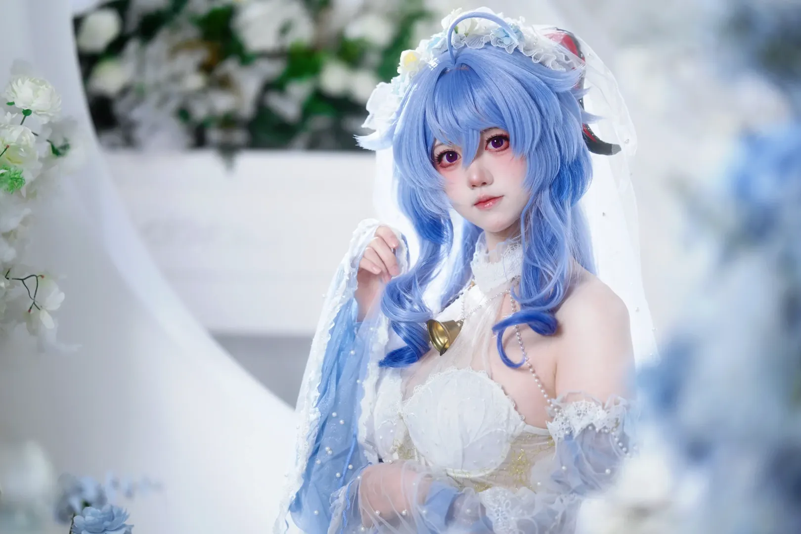 Genshin Impact, Ganyu Cosplay, Anime girl, Cosplay photography, Blue and white dreamy style