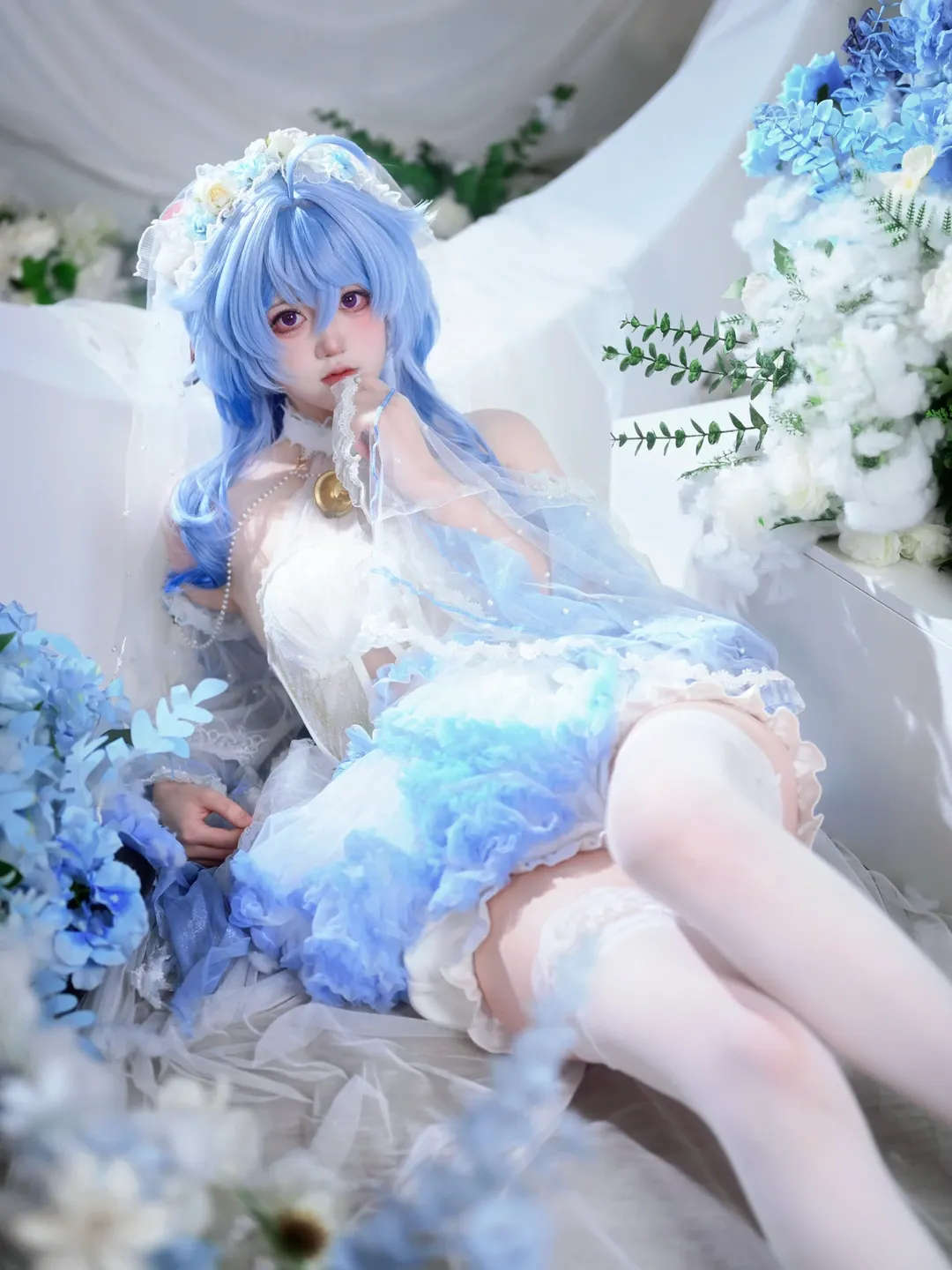 原神, 甘雨 コスプレ, 2次元少女, コスプレ撮影, 青と白の夢幻スタイル - 4枚目