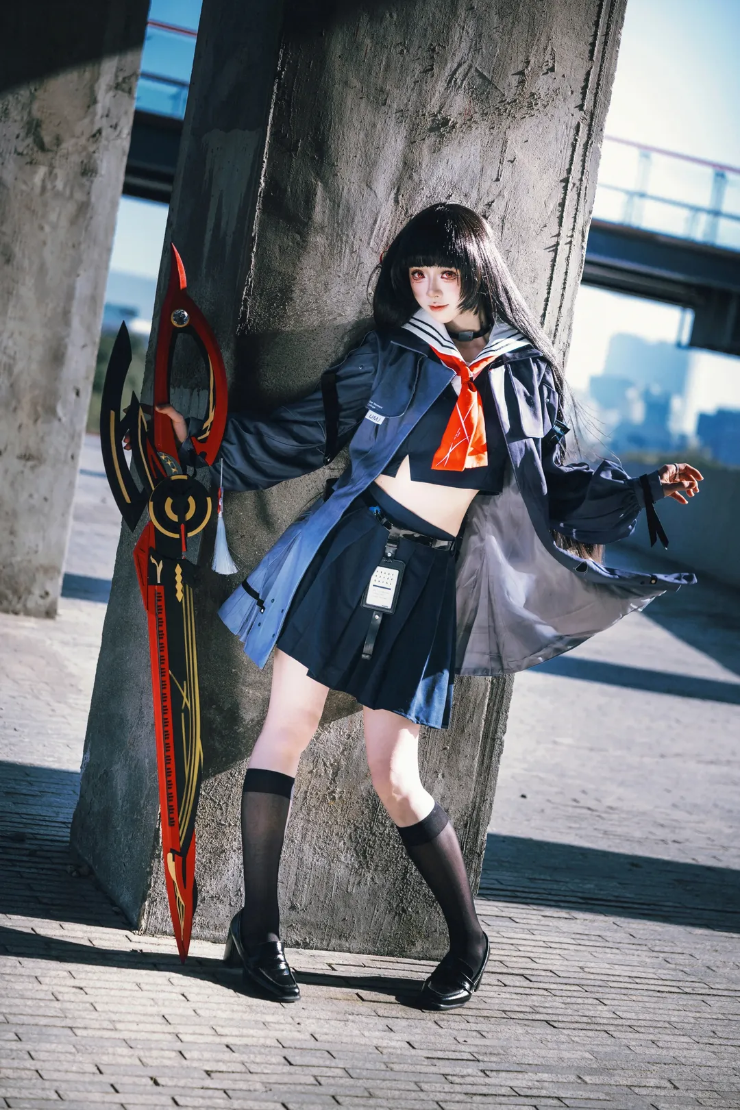 Wuthering Waves, Chisa cosplay, Long Museum photoshoot, Long straight black hair with hime cut, JK photoshoot - Image 2