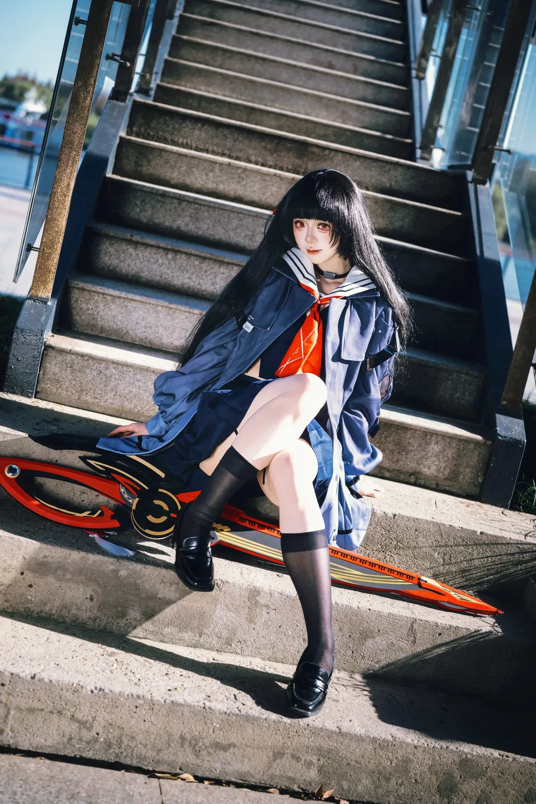 Wuthering Waves, Chisa cosplay, Long Museum photoshoot, Long straight black hair with hime cut, JK photoshoot - Image 3