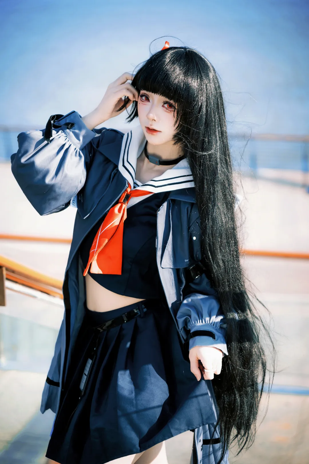 Wuthering Waves, Chisa cosplay, Long Museum photoshoot, Long straight black hair with hime cut, JK photoshoot - Image 4
