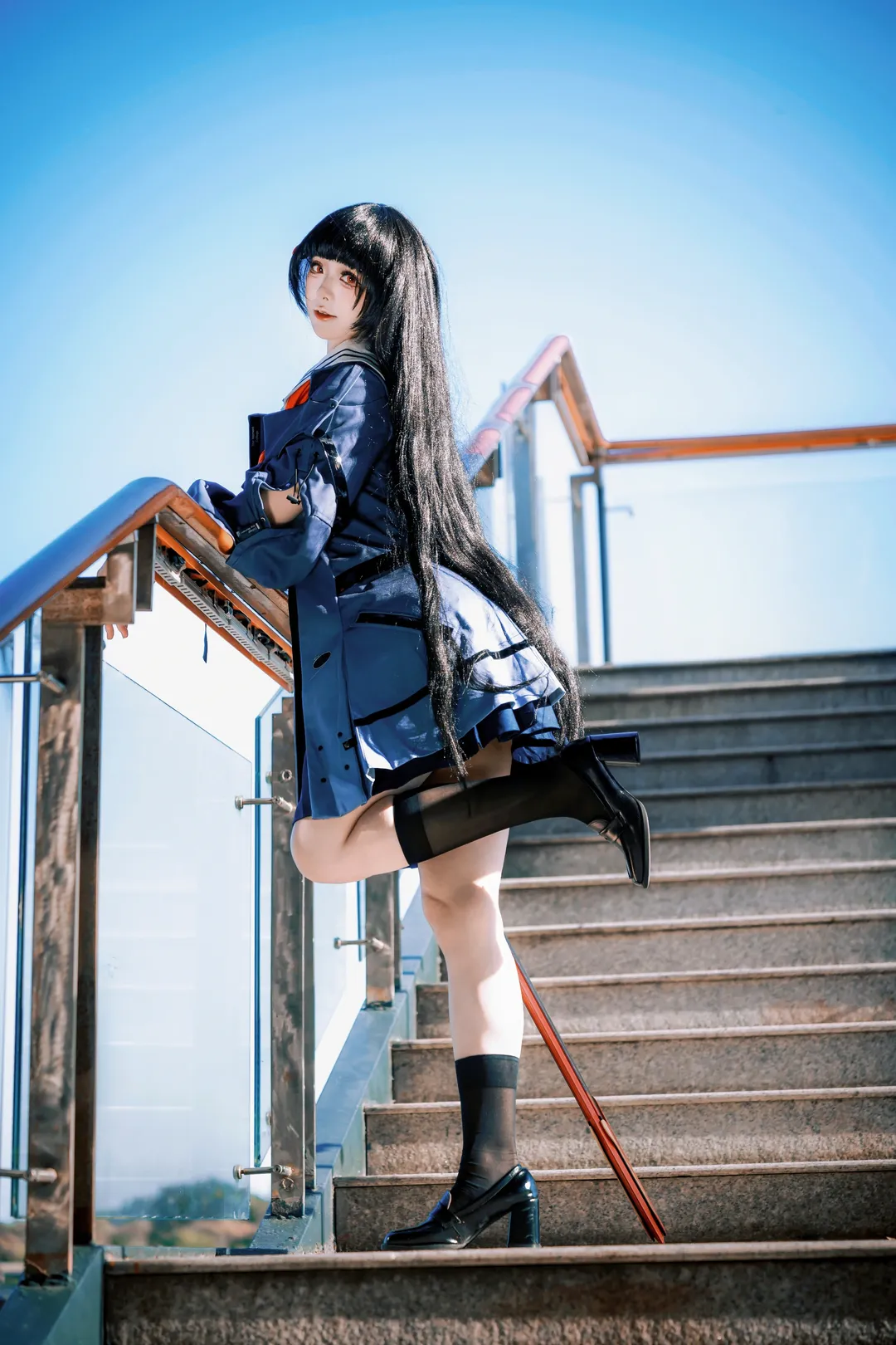 Wuthering Waves, Chisa cosplay, Long Museum photoshoot, Long straight black hair with hime cut, JK photoshoot - Image 6