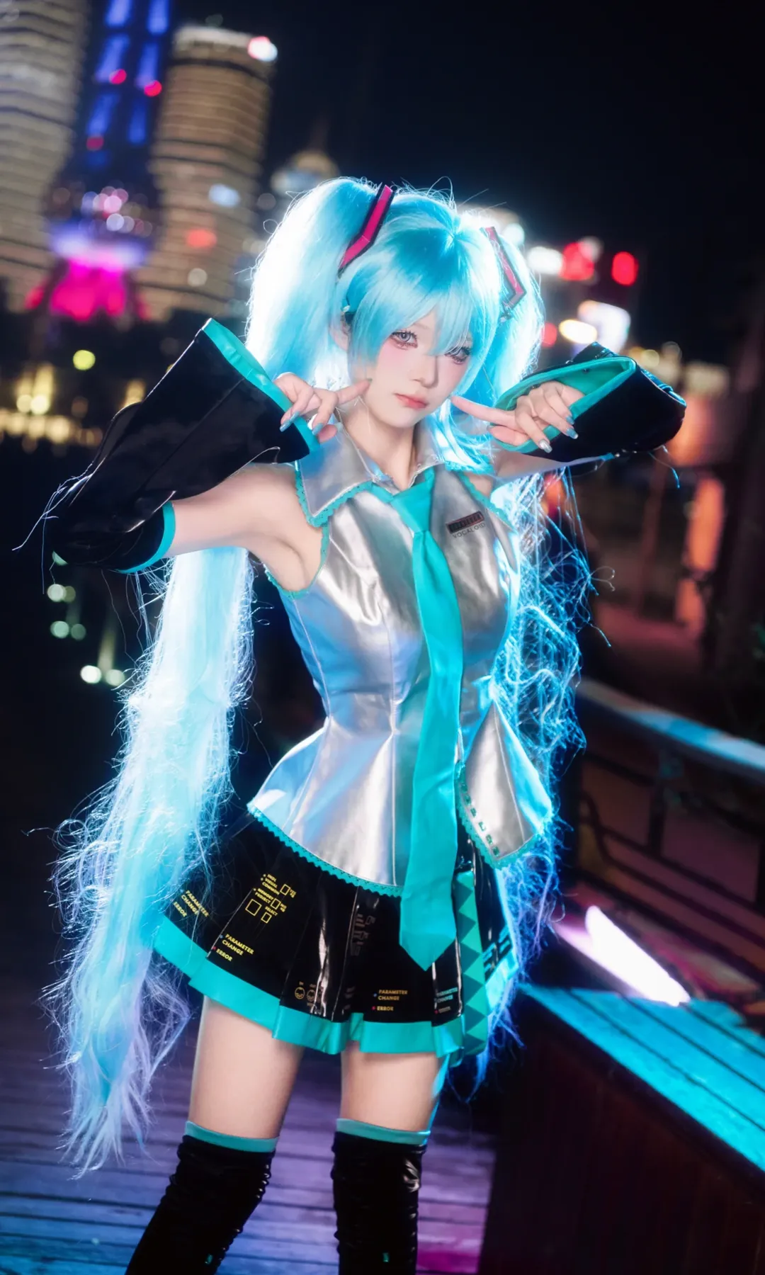 初音未来cos, 二次元cos, 夜景人像, cosplay摄影, VOCALOID