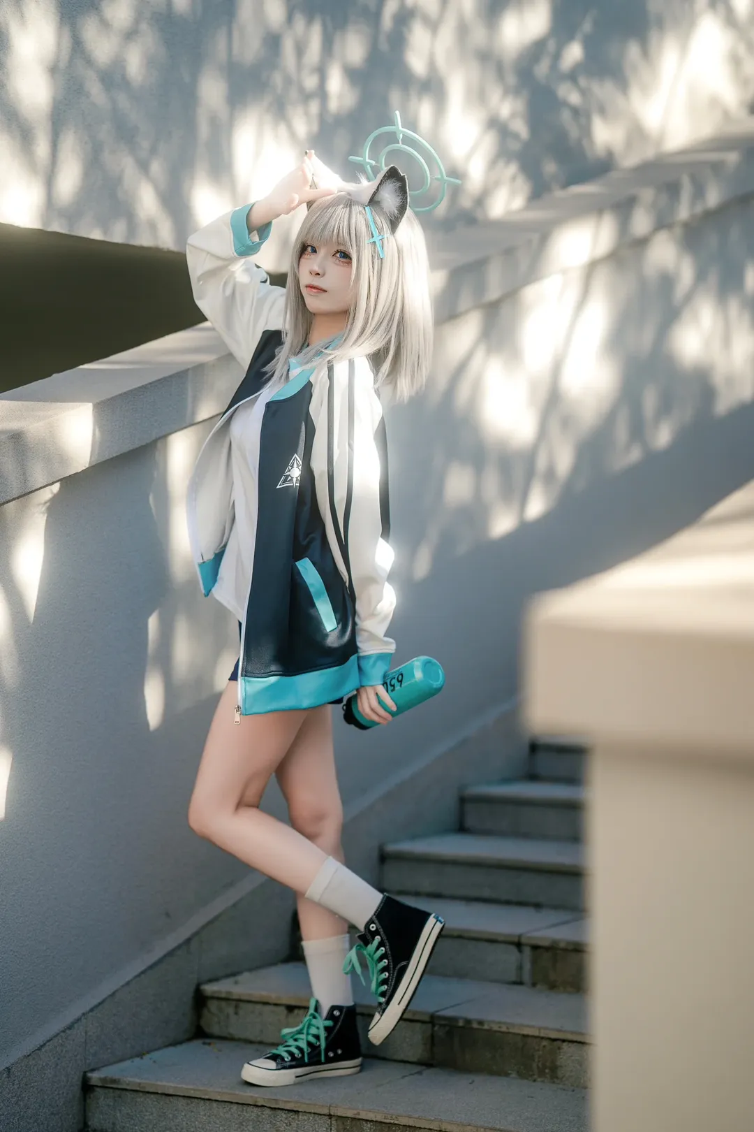 蔚蓝档案, cosplay正片, 运动风穿搭, 白子cos, 二次元约拍