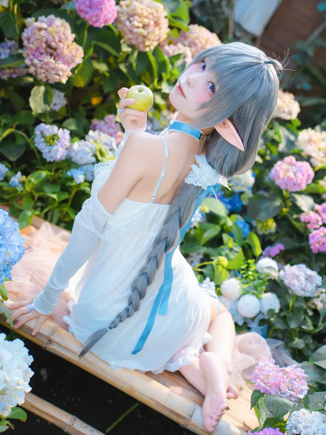 碧蓝航线, 二次元cosplay, 埃佛森cos, 精灵少女写真, 绣球花摄影