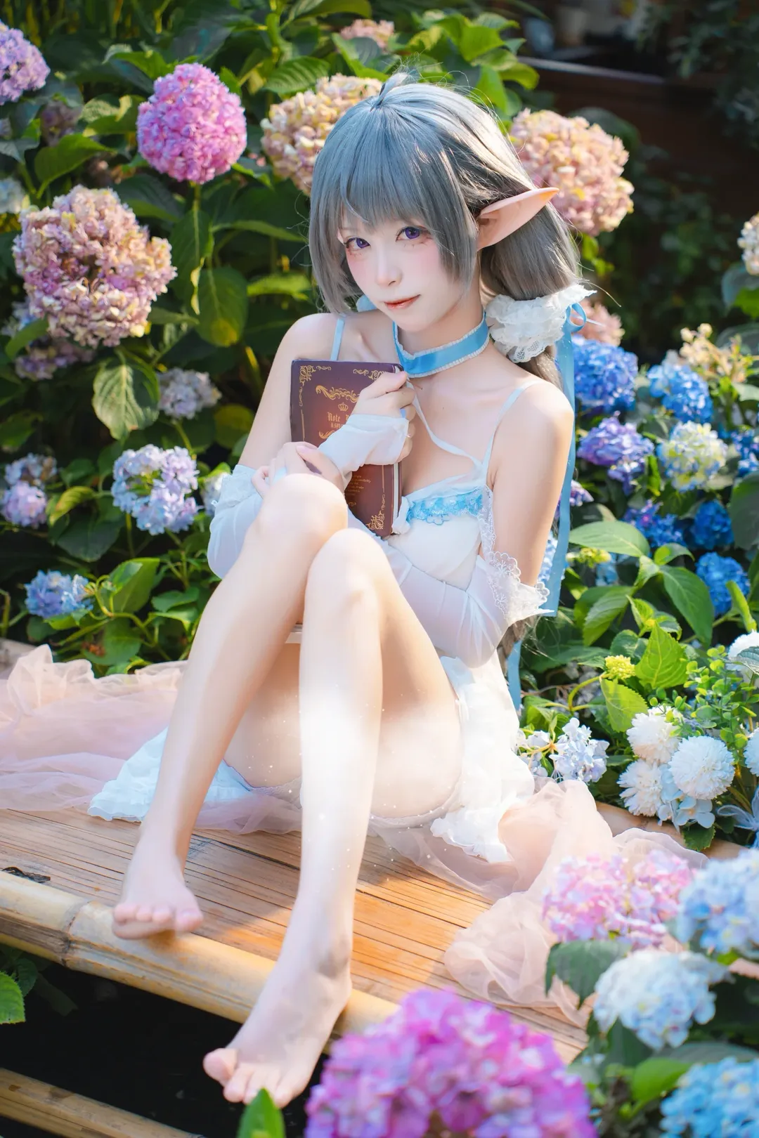 碧蓝航线, 二次元cosplay, 埃佛森cos, 精灵少女写真, 绣球花摄影 - 第2张