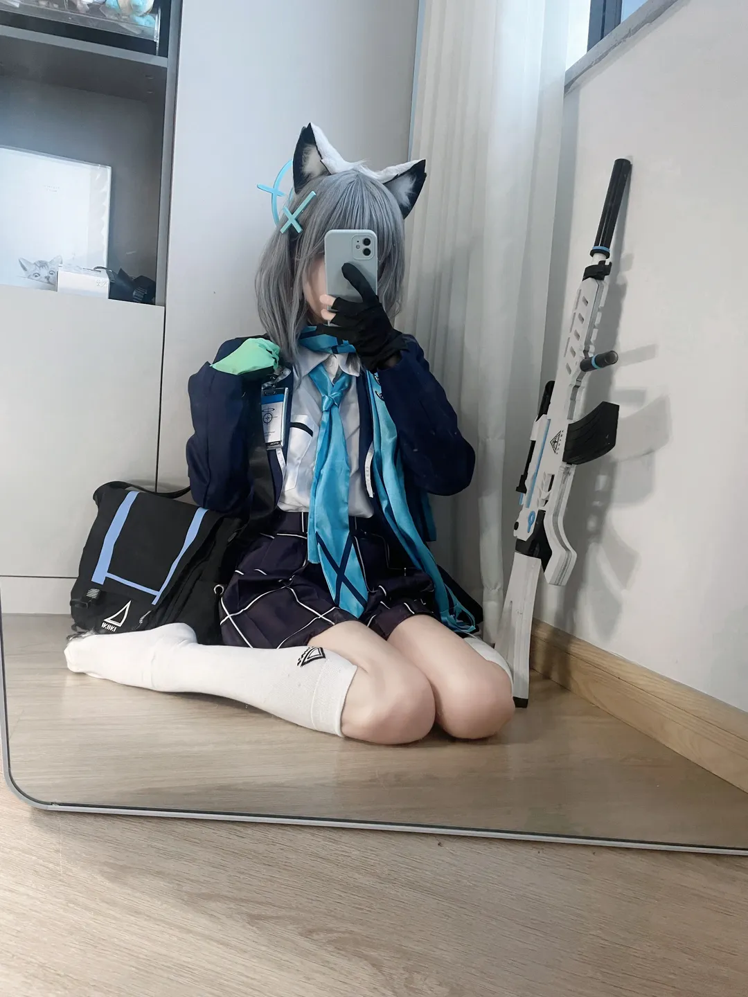 二次元, cosplay, 蔚蓝档案, 砂狼白子cos, 对镜拍