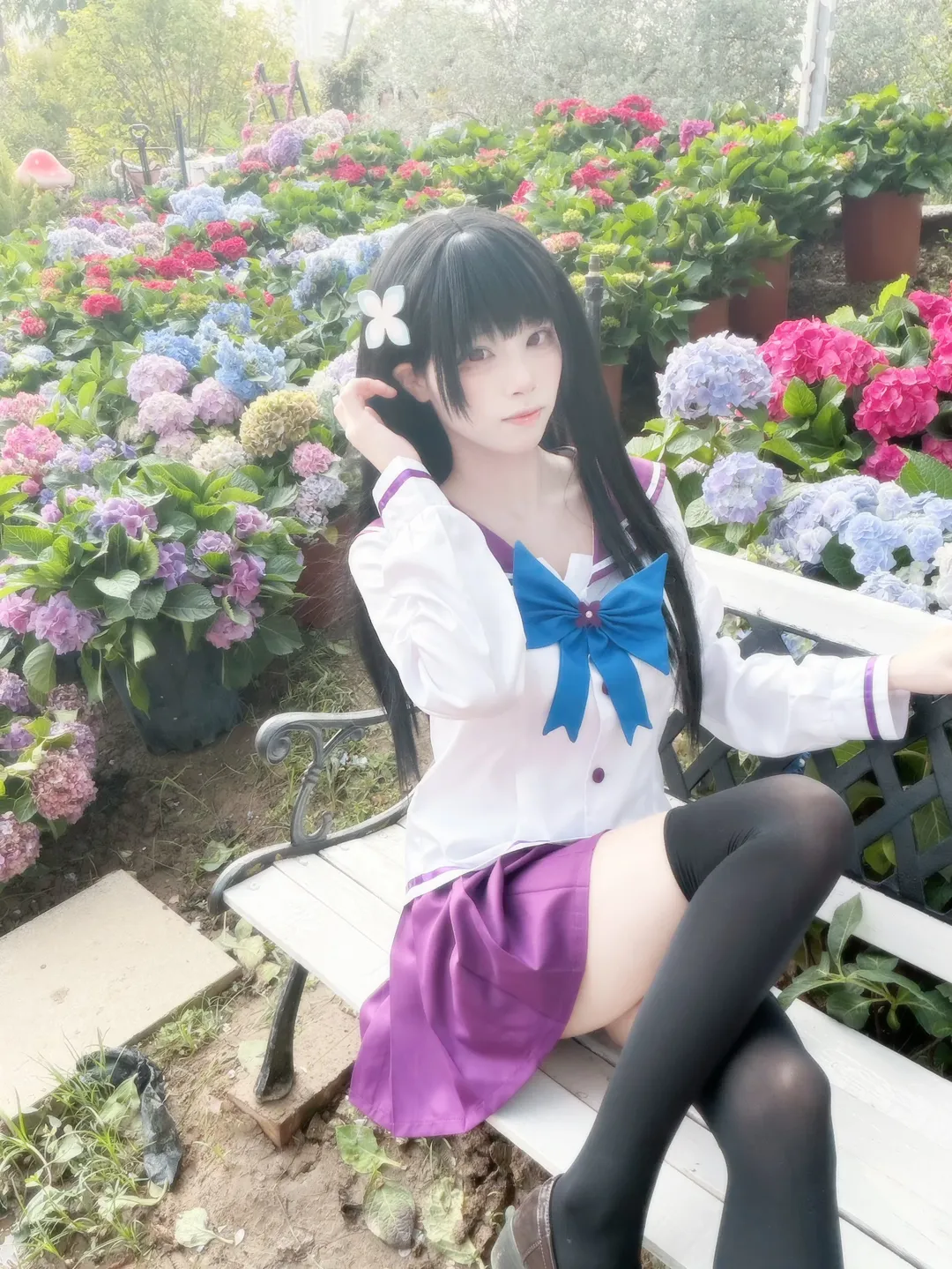 散华礼弥cos, 动漫cosplay, jk制服, 散华礼弥, 绣球花海 - 第2张