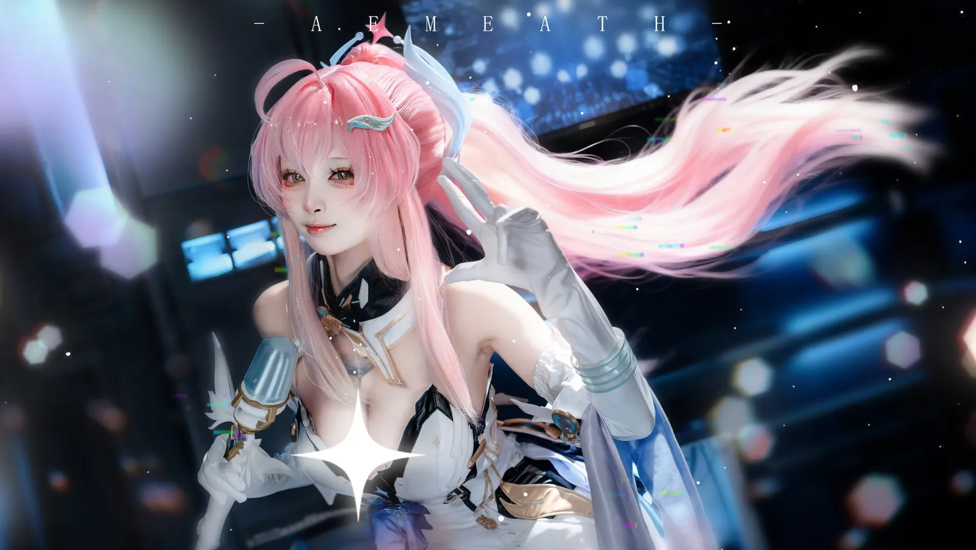 鸣潮, cosplay, 爱弥斯cos, 棚拍正片, 粉发动感