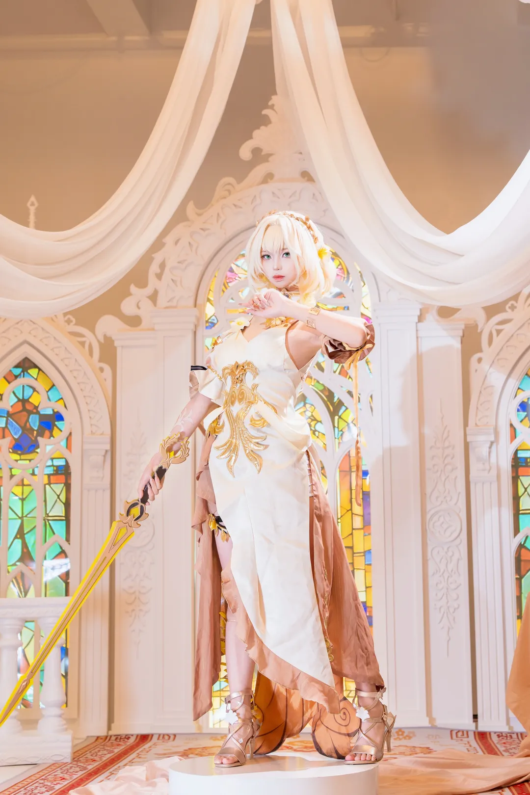 Anime-style photography, Honkai: Star Rail, Cosplay photoshoot, Chrysos Heirs, Aglaea cosplay