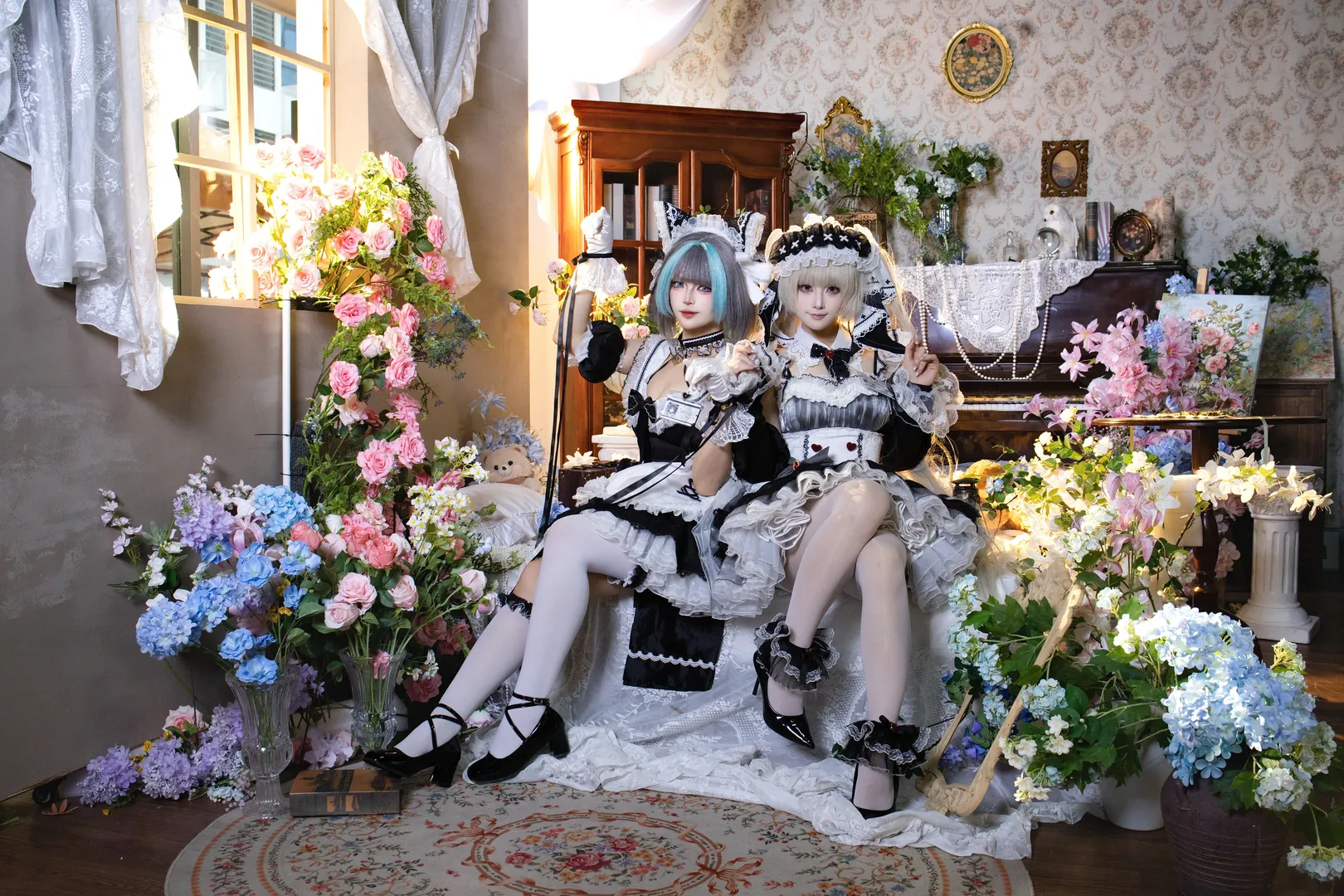 Cheshire Cosplay, Azur Lane, Portrait photography, Two maids, Vintage portrait