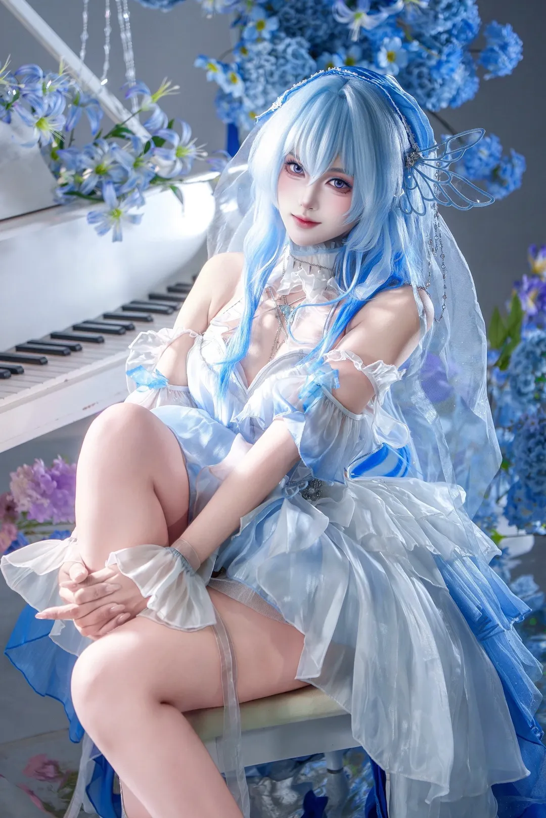 鸣潮, 二次元摄影, 守岸人cos, 花嫁cosplay, 蓝色系妆容 - 第3张